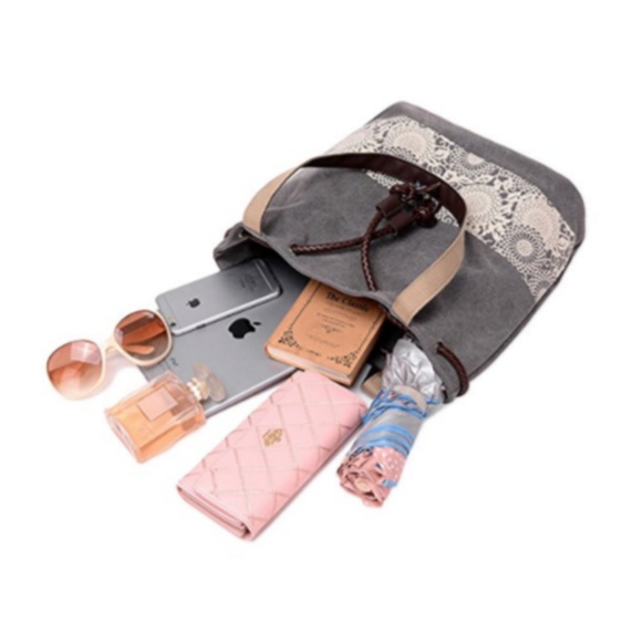 Grey Lace Printed Hobo Bucket Bag - Picture 5 of 6